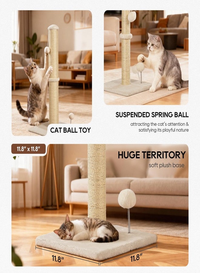 FDW 22 Inch Cat Scratching Post Cat Scratcher Natural Sisal Rope Scratch Post Kitten Trees with Hanging Ball for Indoor Cats,Beige - Image 3